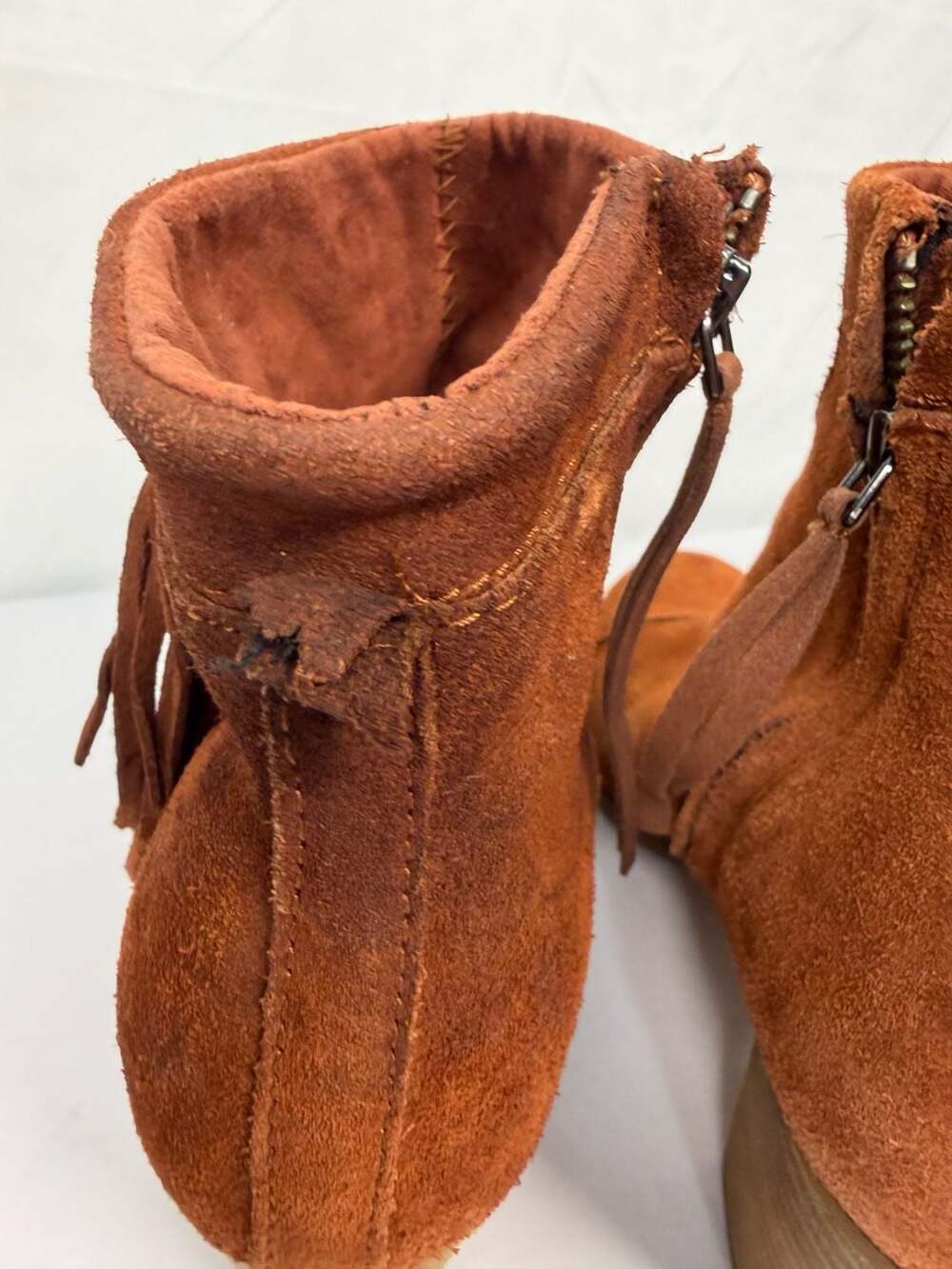 TOMS Lunata Suede Fringe Block Heel Ankle Booties - Picture 5 of 8